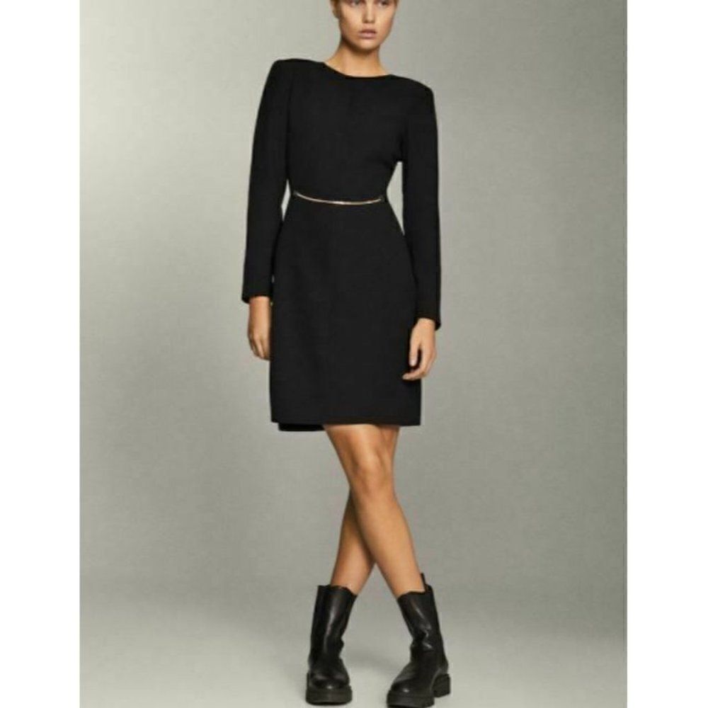 Massimo Dutti Womans Mini Black Dress w Chain Size US 2 EUR 34 NWOT 6614/996